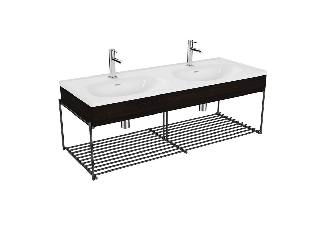Equal plan cér., lavabo double, panneau en bois et étagère, orme, 130cm - 64101 - Vitra
