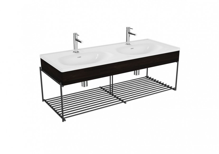 Equal plan cér., lavabo double, panneau en bois et étagère, orme, 130cm - 64101 - Vitra Equal plan cér., lavabo double, panneau en bois et étagère, orme, 130cm - 64101 - Vitra