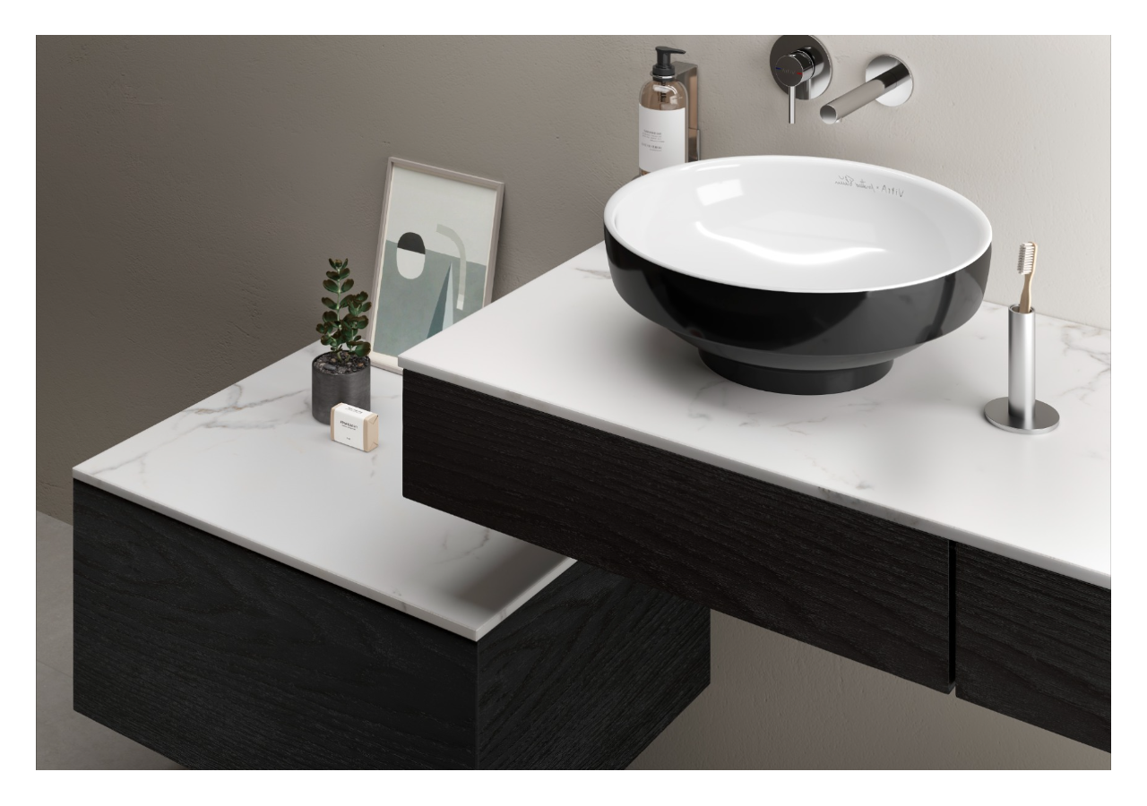 Origin plan de toilette avec tiroir, 90 cm, chêne noir structure, gauche - 65673 - Vitra