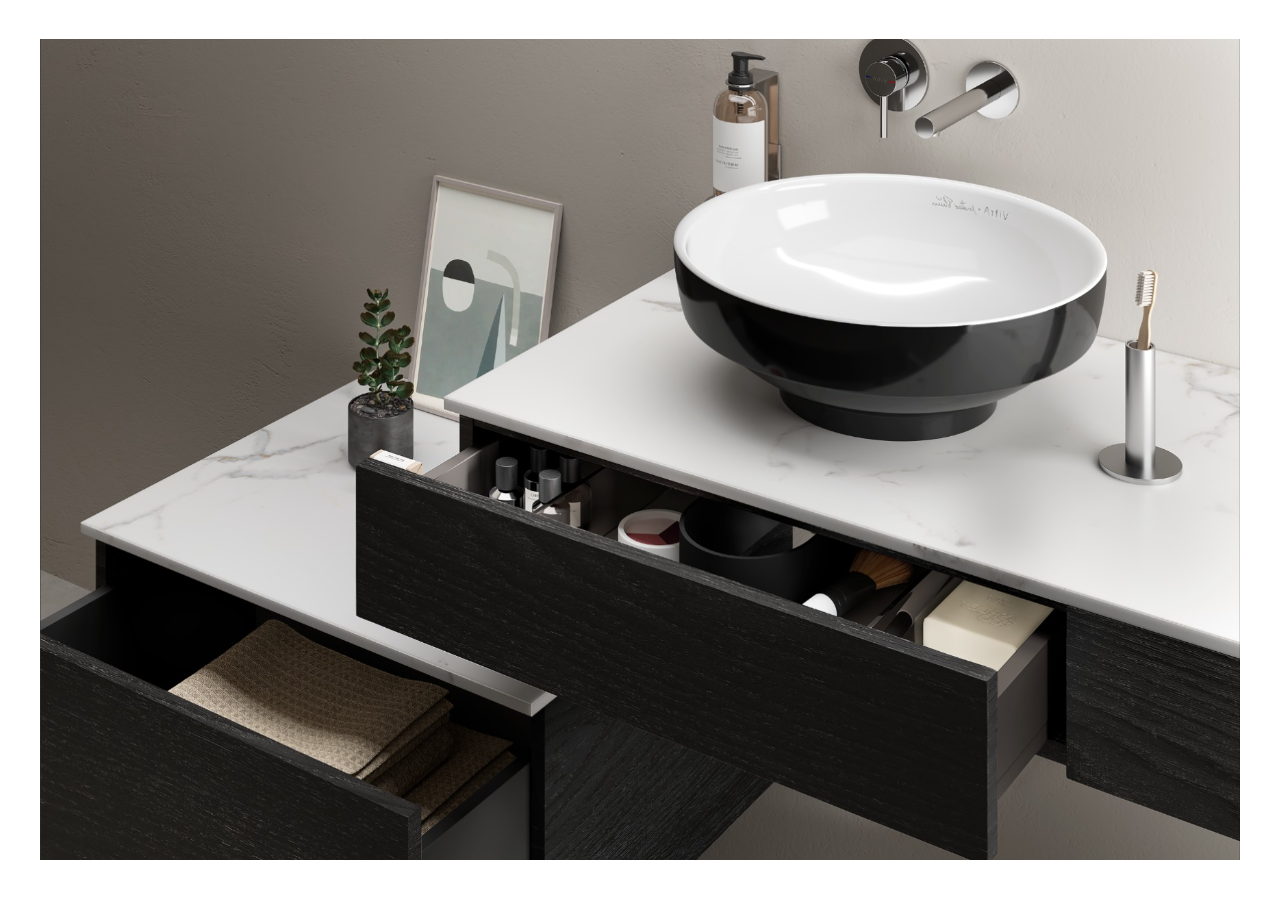 Origin plan de toilette avec tiroir, 90 cm, chêne noir structure, gauche - 65673 - Vitra