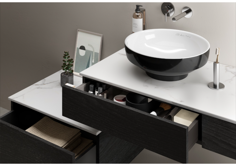 Origin plan de toilette avec tiroir, 90 cm, chêne noir structure, gauche - 65673 - Vitra
