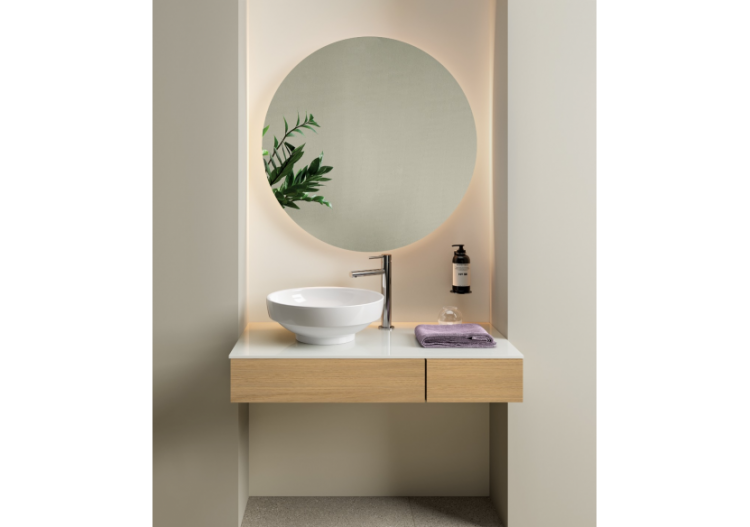 Origin plan de toilette avec tiroir, 90 cm, chêne ferrera, découpe pour siphon à gauche - 65675 - Vitra 2