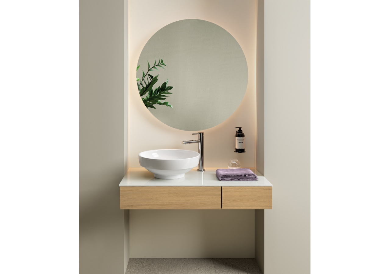 Origin plan de toilette avec tiroir, 90 cm, chêne ferrera, découpe pour siphon à gauche - 65675 - Vitra