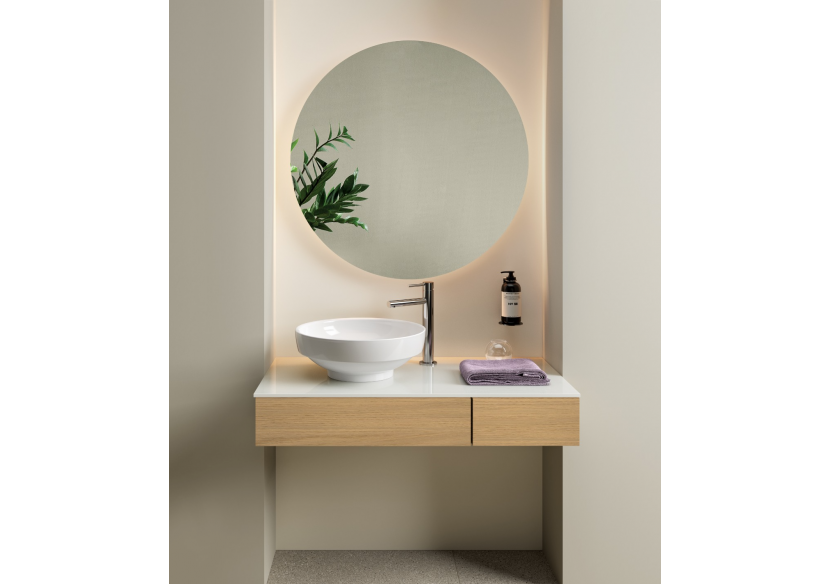 Origin plan de toilette avec tiroir, 90 cm, chêne ferrera, découpe pour siphon à gauche - 65675 - Vitra