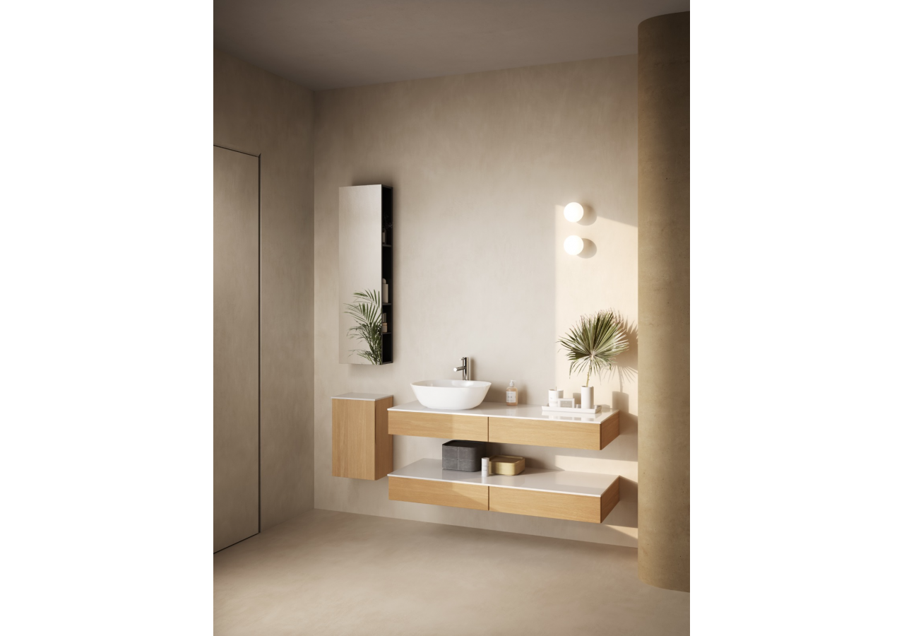 Origin plan de toilette avec tiroir, 120 cm, chêne ferrera, découpe pour siphon à gauche - 65681 - Vitra