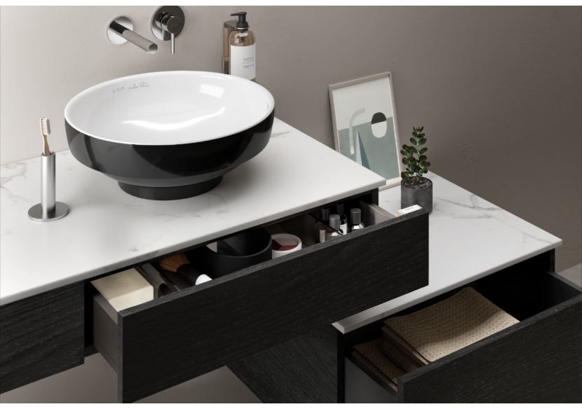 Origin plan de toilette avec tiroir, 120 cm, chêne noir structure, droite - 65682 - Vitra
