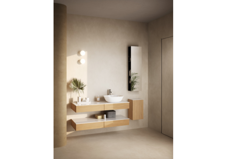 Origin plan de toilette avec tiroir, 120 cm, chêne ferrera, découpe pour siphon à droite - 65684 - Vitra 2