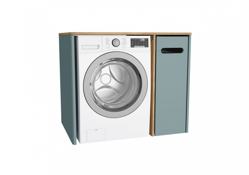 Sento unité lave-linge, 105 cm, avec corbeille à linge à droite, vert fjord mat - 65902 - Vitra