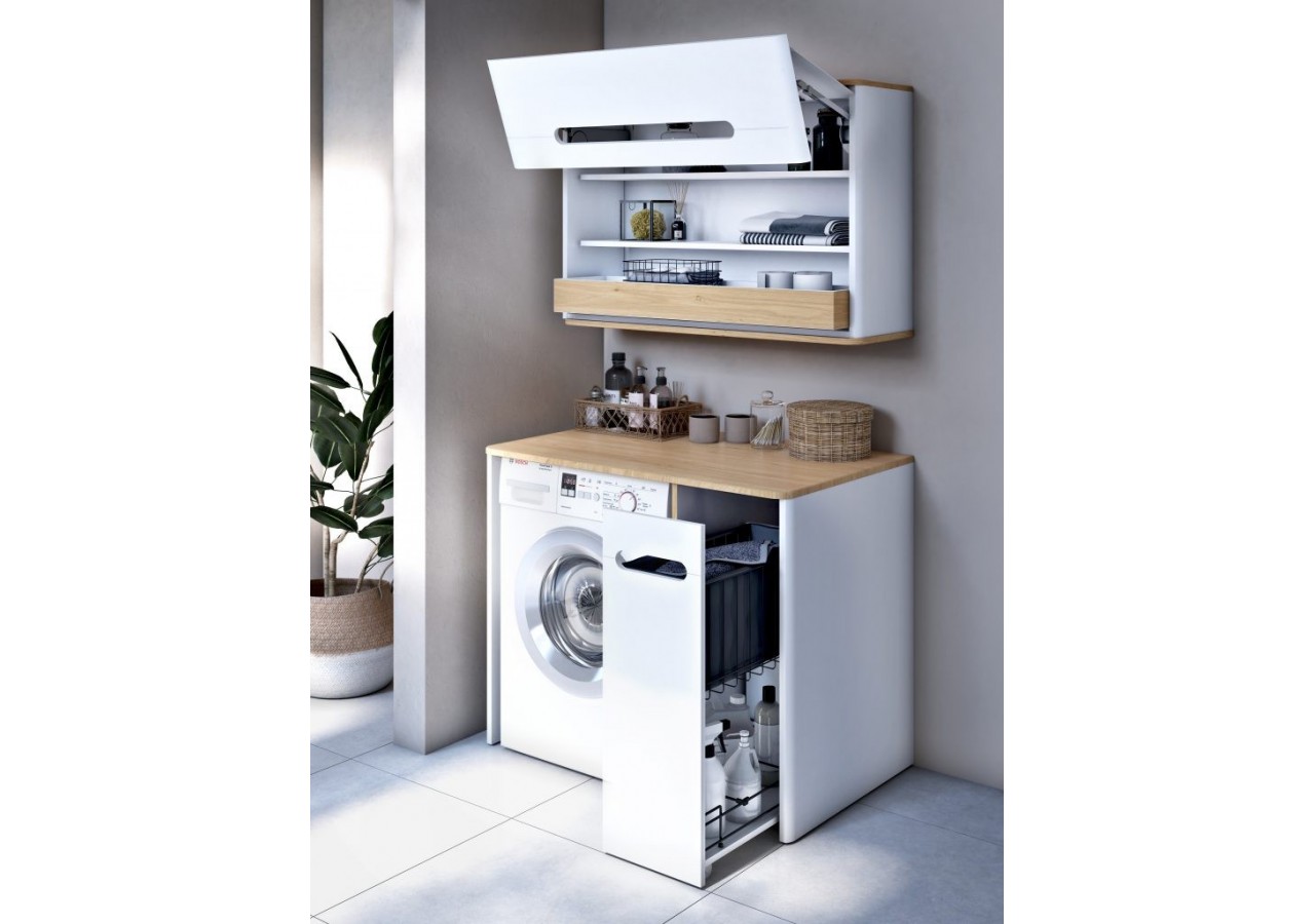 Sento unité lave-linge, 105 cm, avec corbeille à linge à droite, vert fjord mat - 65902 - Vitra