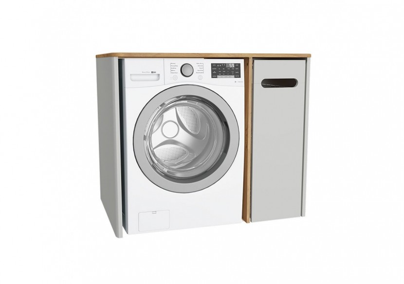 Sento unité lave-linge, 105 cm, avec corbeille à linge à droite, gris clair mat - 66014 - Vitra