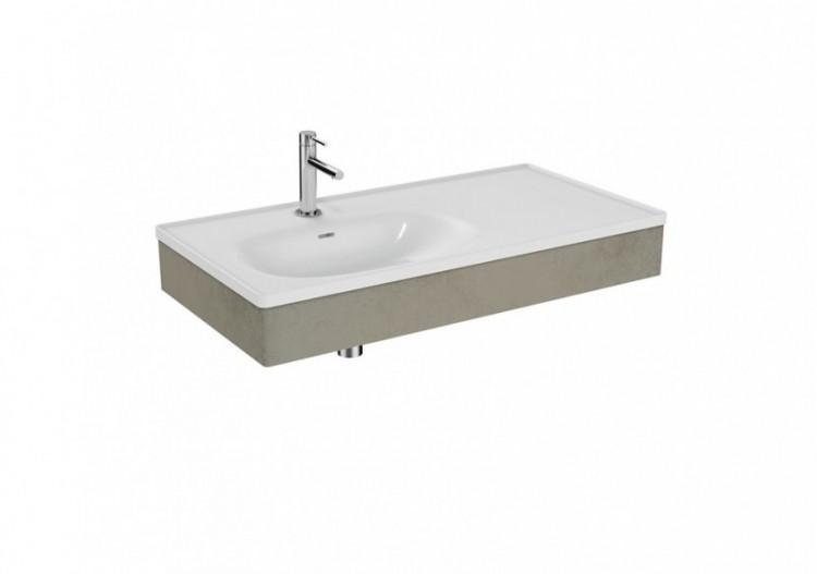 Equal plan céram. asym., pann. en bois, gris pierre mat & béton, 100 cm - 66040 - Vitra