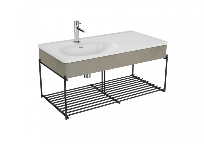 Equal plan cér. asym., pann. en bois et étagère, gris pierre mat & béton, 100 cm - 66042 - Vitra Equal plan cér. asym., pann. en bois et étagère, gris pierre mat & béton, 100 cm - 66042 - Vitra