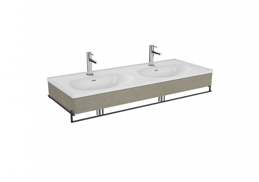 Equal plan cér.,lavabo double,pann. en bois et porte-serv.,chêne noir str.,130cm - 66044 - Vitra Equal plan cér.,lavabo double,pann. en bois et porte-serv.,chêne noir str.,130cm - 66044 - Vitra