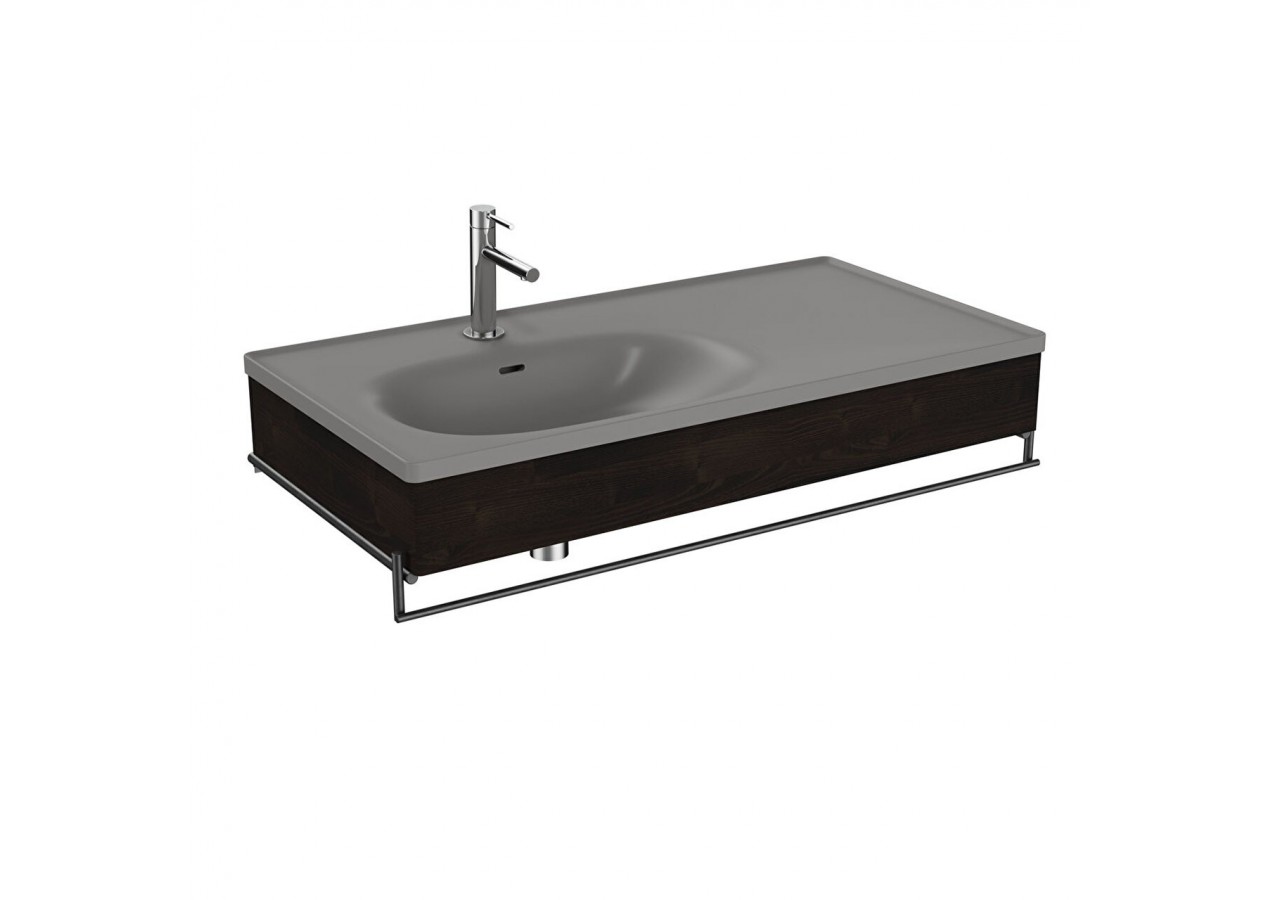 Equal plan céram. asym.,pann. en bois,porte-serv.,gris pierre mat & orme,100cm - 66059 - Vitra