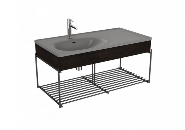 Equal plan céram. asym.,pann.en bois,étagère,gris pierre m.& orme,100 cm - 66061 - Vitra