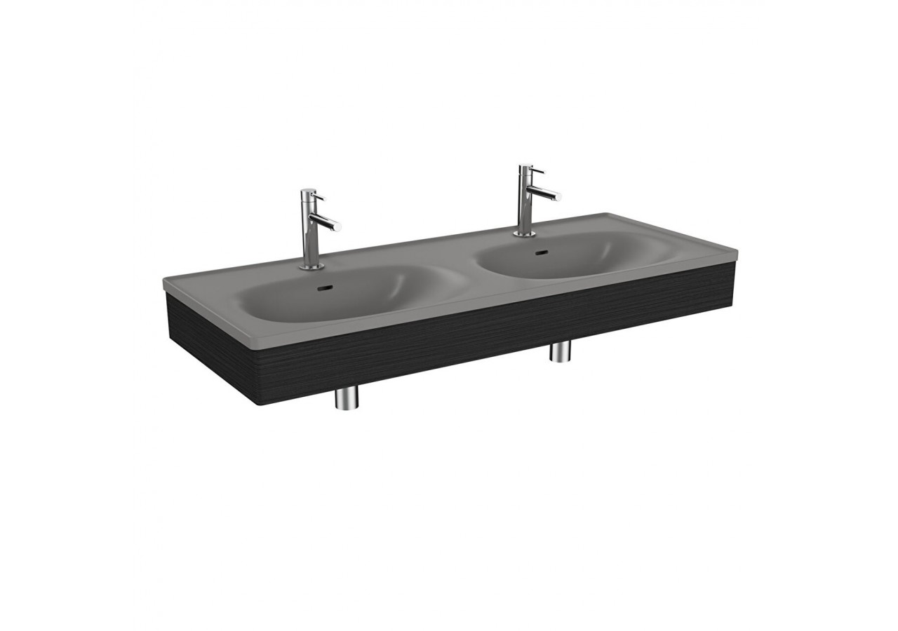 Equal plan céram.,lav. double,pann. en bois,gris pierre m.&chêne noir str.,130cm - 66062 - Vitra