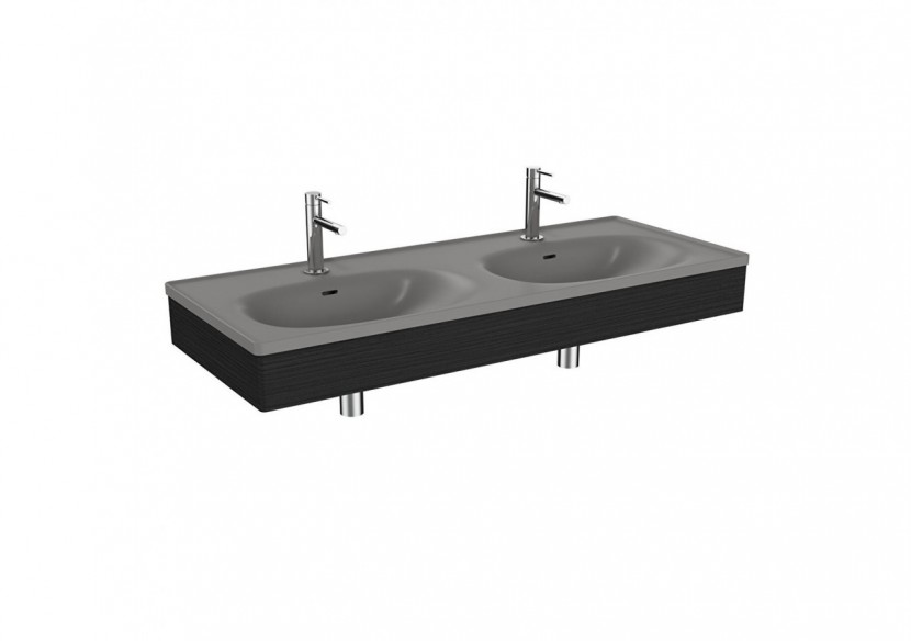 Equal plan céram.,lav. double,pann. en bois,gris pierre m.&chêne noir str.,130cm - 66062 - Vitra Equal plan céram.,lav. double,pann. en bois,gris pierre m.&chêne noir str.,130cm - 66062 - Vitra