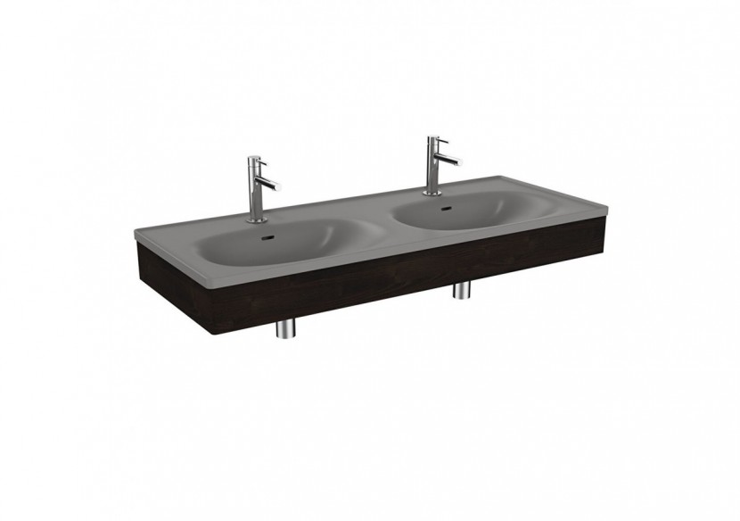 Equal plan céram., lavabo double, pann. en bois, gris pierre mat & orme, 130 cm - 66063 - Vitra Equal plan céram., lavabo double, pann. en bois, gris pierre mat & orme, 130 cm - 66063 - Vitra