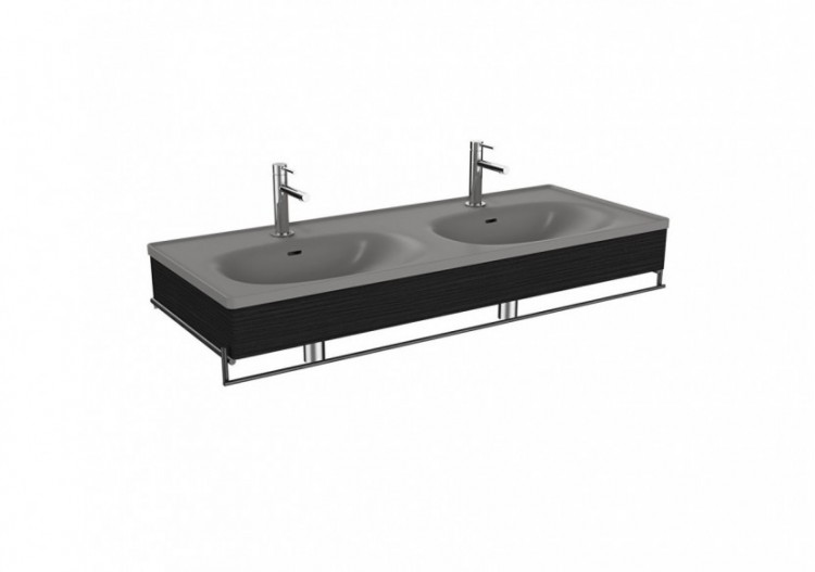 Equal plan cér.,lavabo double,pann. en bois et porte-serv.,chêne noir str.,130cm - 66064 - Vitra
