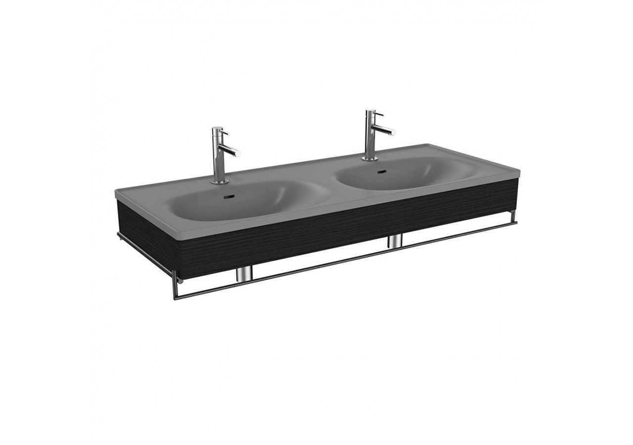Equal plan cér.,lavabo double,pann. en bois et porte-serv.,chêne noir str.,130cm - 66064 - Vitra