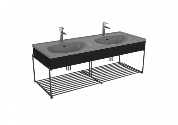 Equal plan cér.,lav.doub.,pann.en bois,étagère,gris pierre m.&chêne n.str.,130cm - 66066 - Vitra