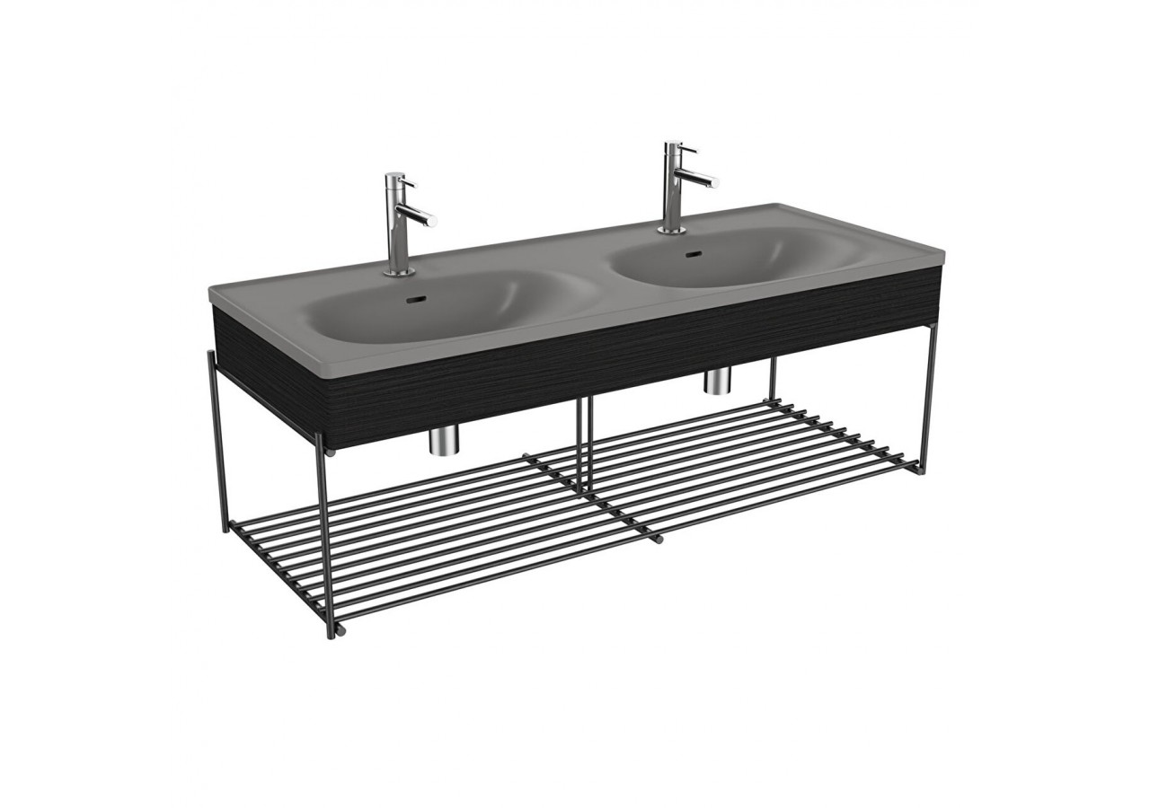 Equal plan cér.,lav.doub.,pann.en bois,étagère,gris pierre m.&chêne n.str.,130cm - 66066 - Vitra