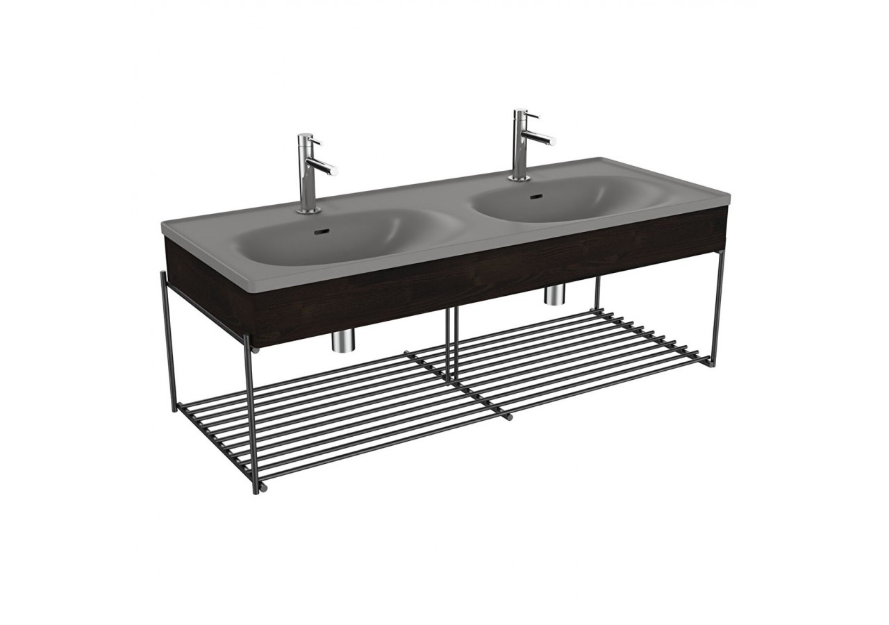 Equal plan cér., lav.doub.,pann. en bois,étagère,gris pierre mat & orme,130cm - 66067 - Vitra