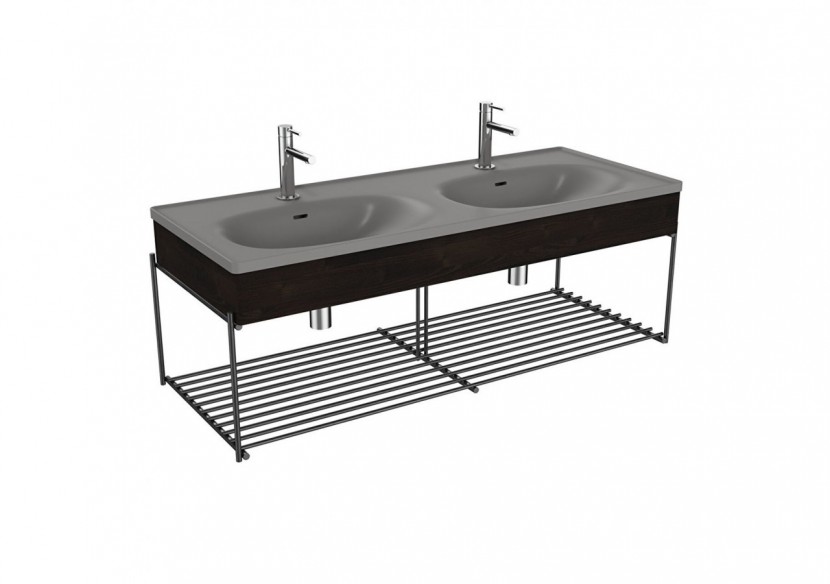 Equal plan cér., lav.doub.,pann. en bois,étagère,gris pierre mat & orme,130cm - 66067 - Vitra Equal plan cér., lav.doub.,pann. en bois,étagère,gris pierre mat & orme,130cm - 66067 - Vitra
