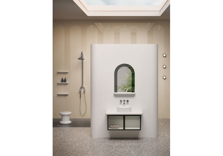 Liquid Meuble sous vasque avec portes en verre cannelé, compatible avec le plan céramique 7310, mural, 100 cm -66739-Vitra 2