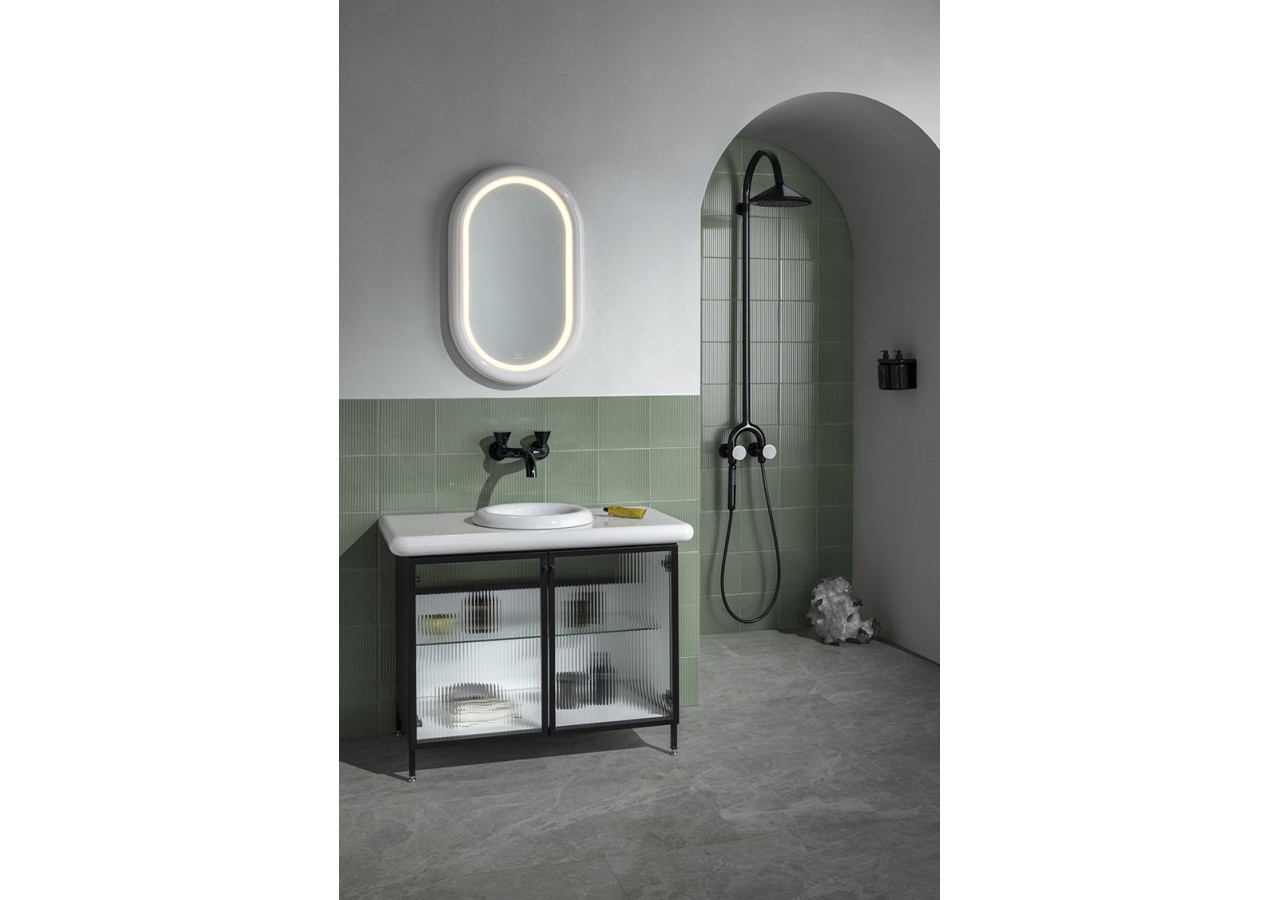 Liquid Meuble sous vasque avec portes en verre cannelé, sur pied, 100 cm Verre cannelé -66741-Vitra
