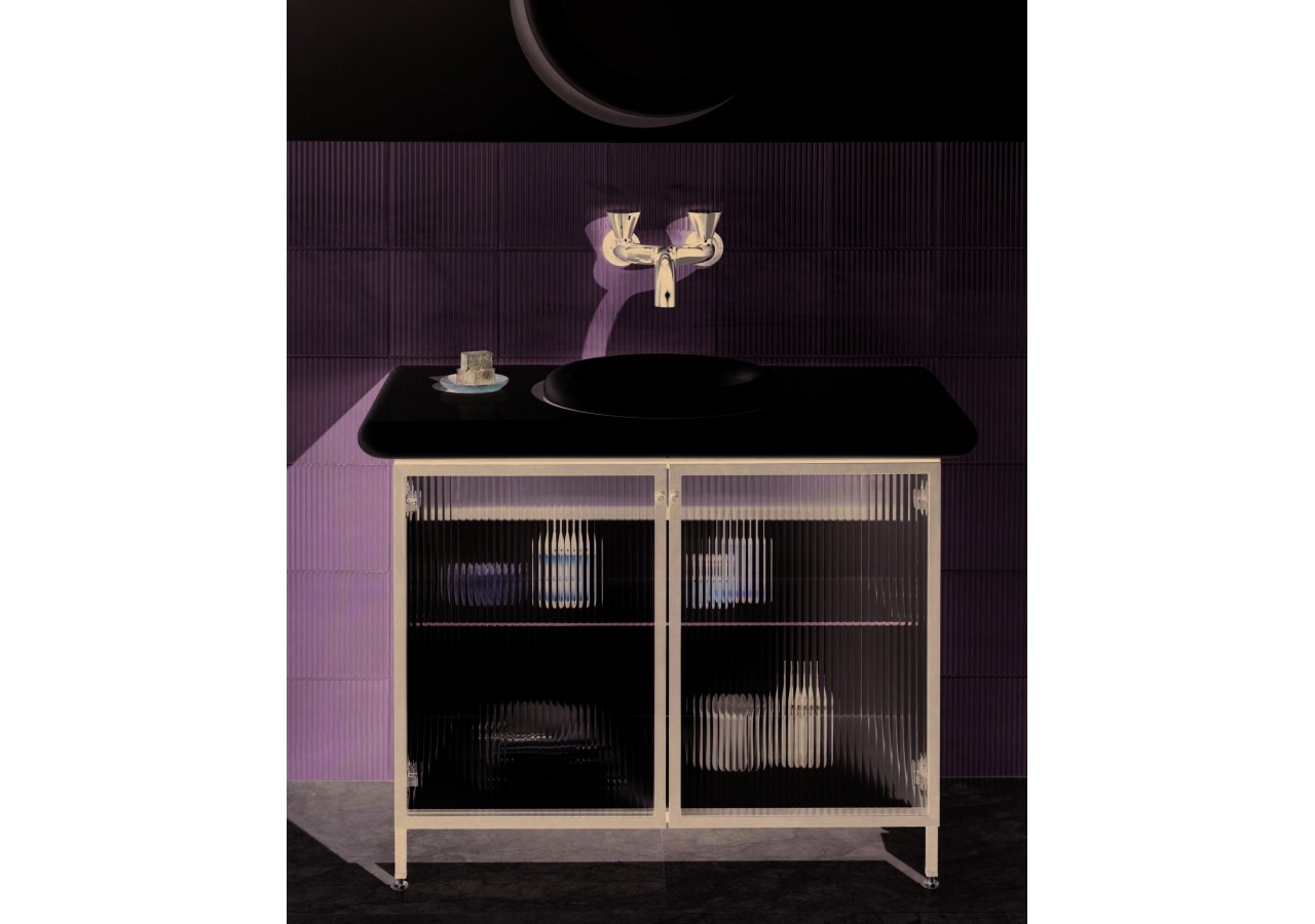 Liquid Meuble sous vasque avec portes en verre cannelé, sur pied, 100 cm Verre cannelé -66741-Vitra