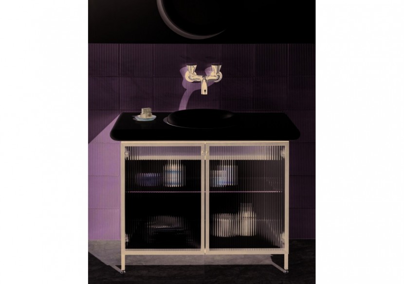 Liquid Meuble sous vasque avec portes en verre cannelé, sur pied, 100 cm Verre cannelé -66741-Vitra Liquid Meuble sous vasque avec portes en verre cannelé, sur pied, 100 cm Verre cannelé -66741-Vitra