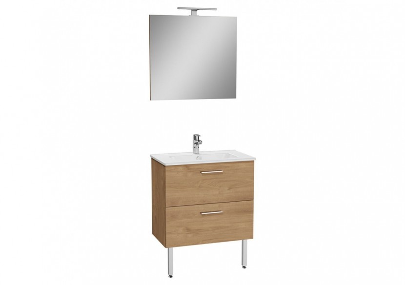 MIA set de meuble avec plan céramique, 70 cm, 2 tiroirs, avec miroir avec éclairage LED, pieds chromés, chêne doré -67262-Vitra MIA set de meuble avec plan céramique, 70 cm, 2 tiroirs, avec miroir avec éclairage LED, pieds chromés, chêne doré -67262-Vitra
