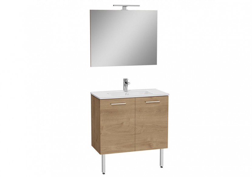 MIA set de meuble avec plan céramique, 80 cm, 2 portes, avec miroir avec éclairage LED, pieds chromés, chêne doré -67263-Vitra MIA set de meuble avec plan céramique, 80 cm, 2 portes, avec miroir avec éclairage LED, pieds chromés, chêne doré -67263-Vitra