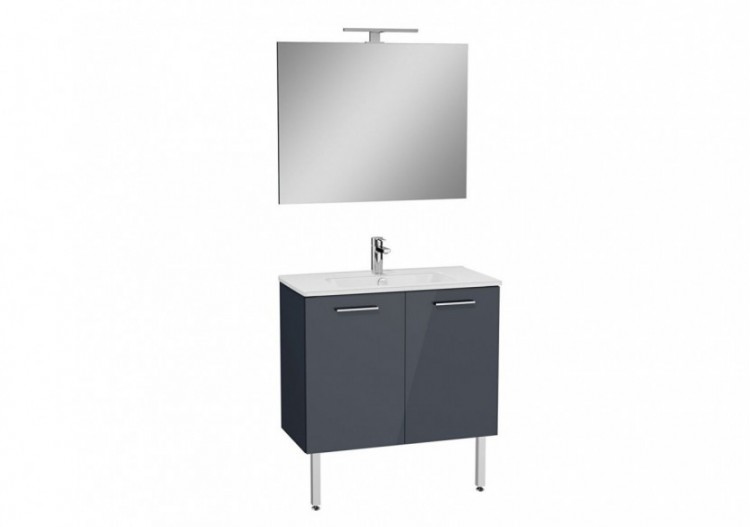 MIA set de meuble avec plan céramique, 80 cm, 2 portes, avec miroir avec éclairage LED, pieds chromés, anthracite -67265-Vitra