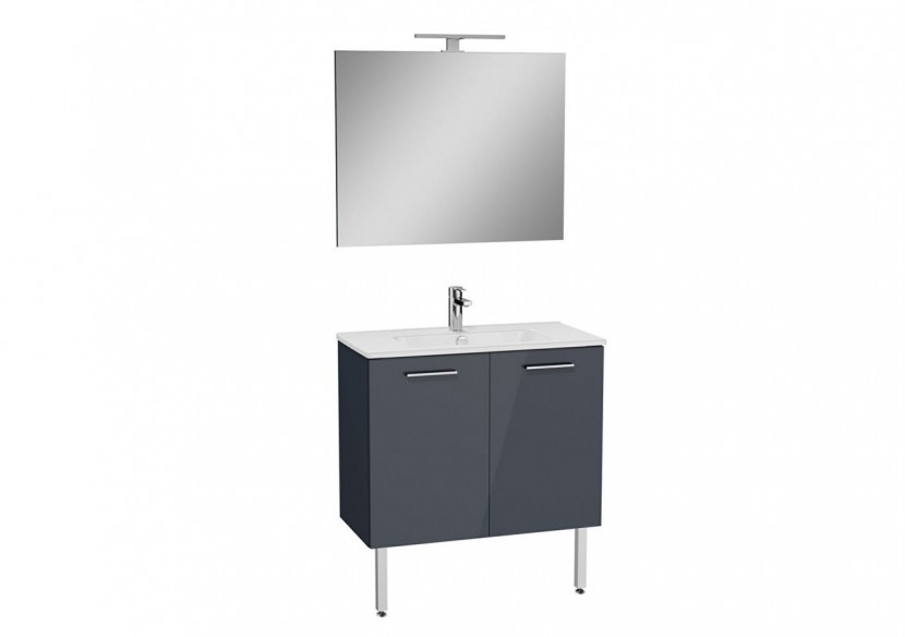 MIA set de meuble avec plan céramique, 80 cm, 2 portes, avec miroir avec éclairage LED, pieds chromés, anthracite -67265-Vitra MIA set de meuble avec plan céramique, 80 cm, 2 portes, avec miroir avec éclairage LED, pieds chromés, anthracite -67265-Vitra