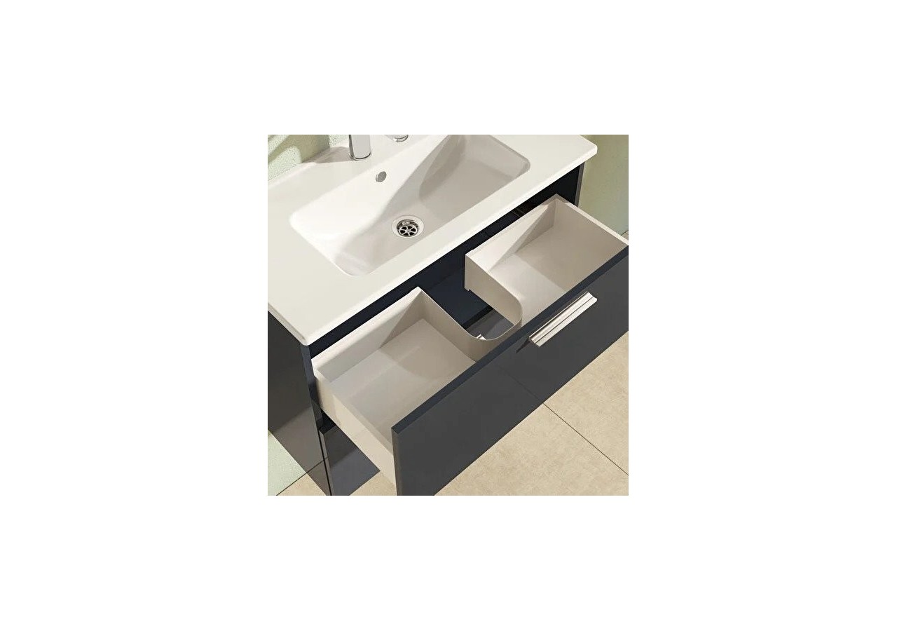 MIA set de meuble avec plan céramique, 80 cm, 2 tiroirs, avec miroir avec éclairage LED, pieds chromés, chêne doré -67267-Vitra
