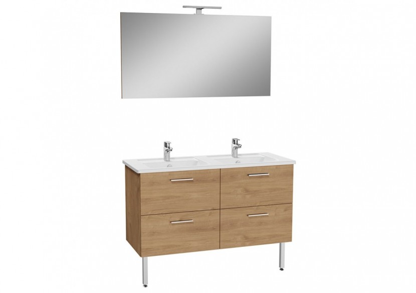 MIA set de meuble avec plan céramique double vasque, 120cm, 4 tiroirs, avec miroir avec éclairage LED -67268-Vitra MIA set de meuble avec plan céramique double vasque, 120cm, 4 tiroirs, avec miroir avec éclairage LED -67268-Vitra