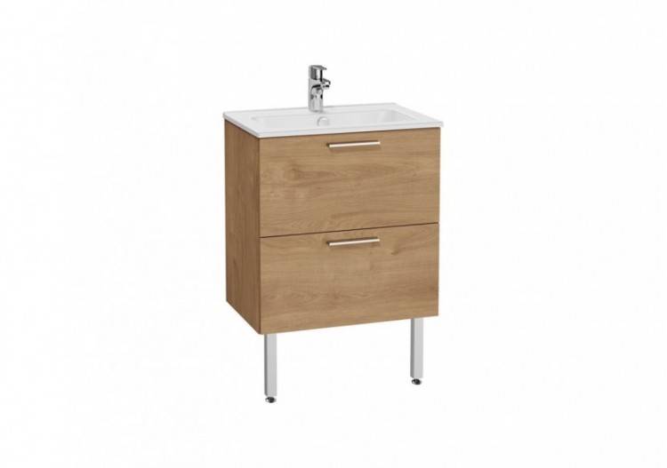 MIA set de meuble avec plan céramique, 60 cm, 2 tiroirs, pieds chromés, chêne doré - 67270 - Vitra