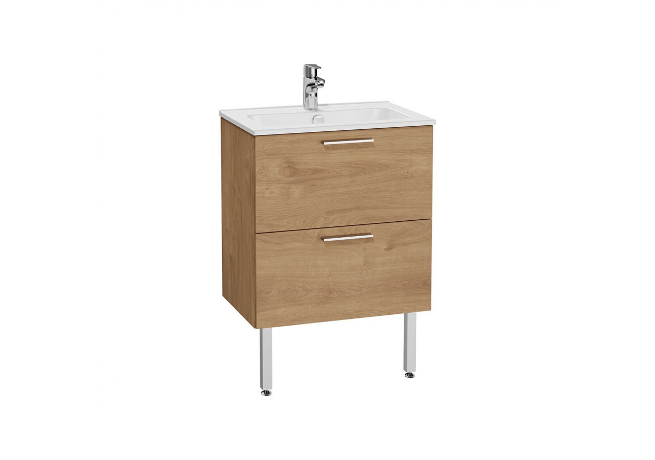 MIA set de meuble avec plan céramique, 60 cm, 2 tiroirs, pieds chromés, chêne doré - 67270 - Vitra