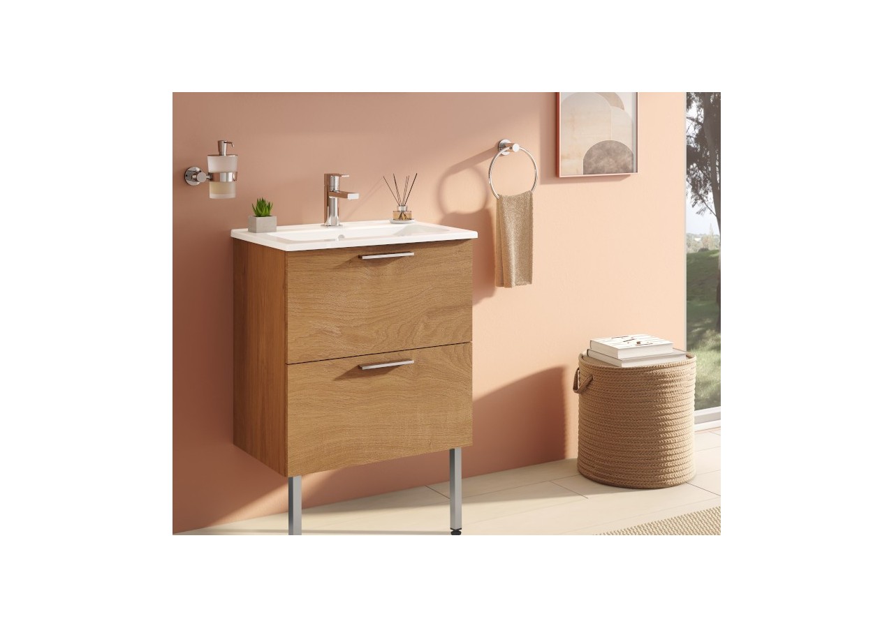 MIA set de meuble avec plan céramique, 60 cm, 2 tiroirs, pieds chromés, chêne doré - 67270 - Vitra