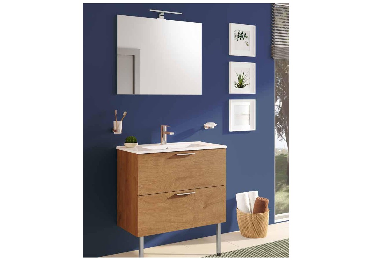 MIA set de meuble avec plan céramique, 70 cm, 2 tiroirs, pieds chromés, chêne doré - 67271 - Vitra
