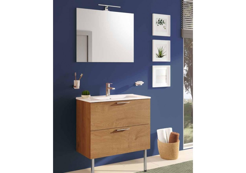 MIA set de meuble avec plan céramique, 70 cm, 2 tiroirs, pieds chromés, chêne doré - 67271 - Vitra MIA set de meuble avec plan céramique, 70 cm, 2 tiroirs, pieds chromés, chêne doré - 67271 - Vitra
