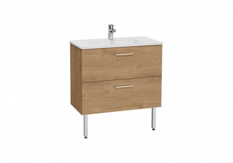 MIA set de meuble avec plan céramique, 80 cm, 2 tiroirs, pieds chromés, chêne doré - 67273 - Vitra