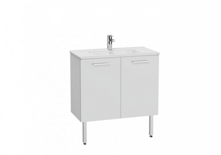 MIA set de meuble avec plan céramique, 80 cm, 2 portes, pieds chromés, blanc brillant - 67437 - Vitra