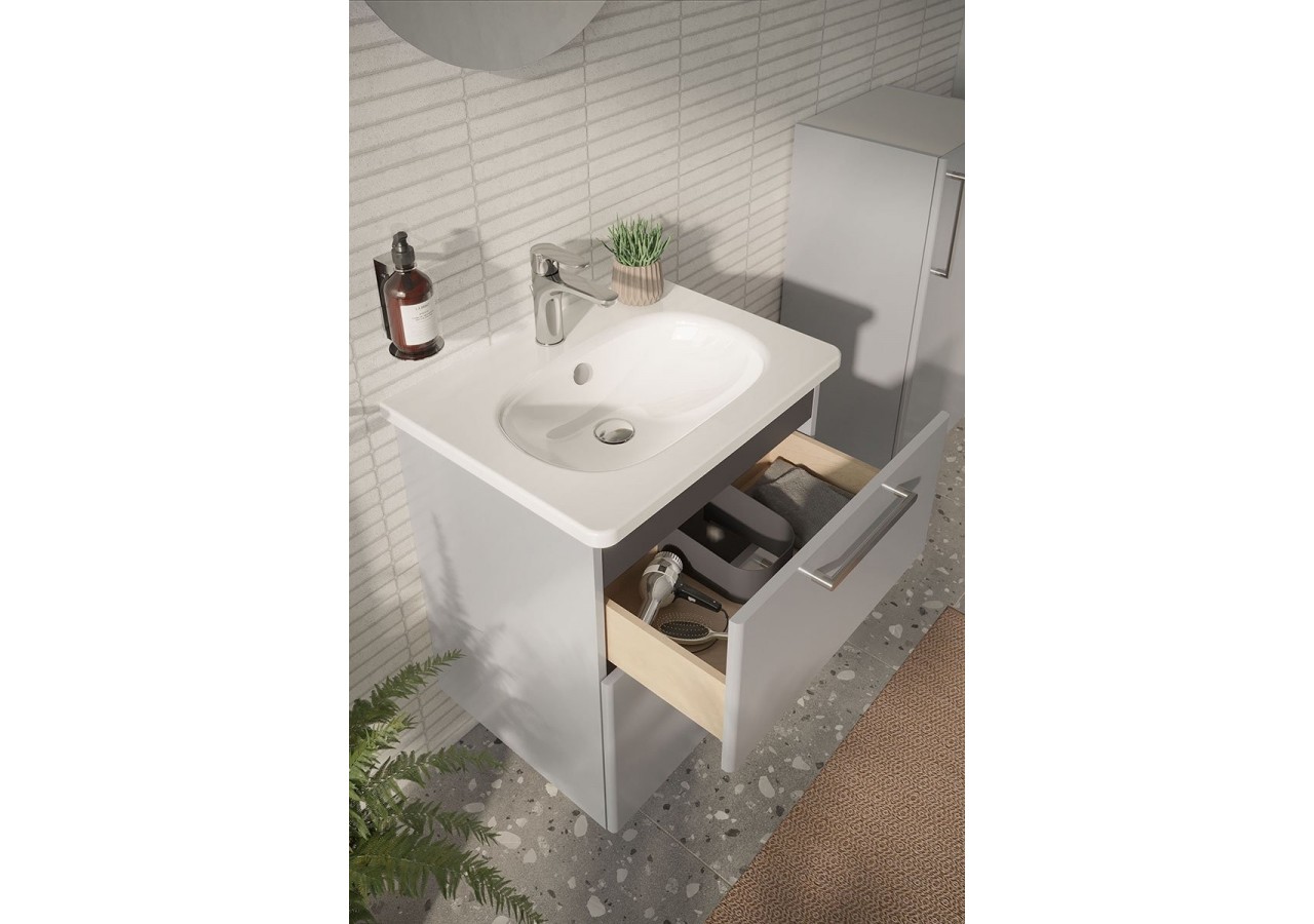 Root Meuble de lavabo, avec deux tiroirs, 100 cm, Gris perle brillant, sans lavabo - 67963 - Vitra