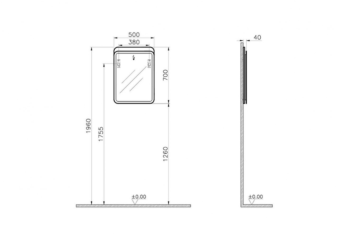 Sento miroir LED,50cm, décor chêne naturel, avec éclairage à LED péripherique - 60888 - Vitra