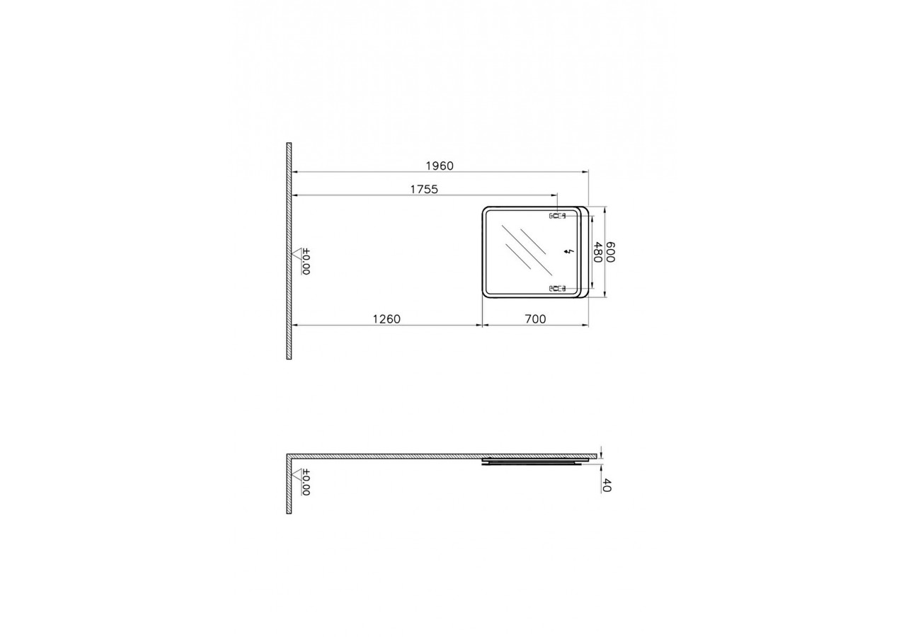 Sento miroir LED,60cm, décor chêne naturel, avec éclairage à LED péripherique - 60889 - Vitra