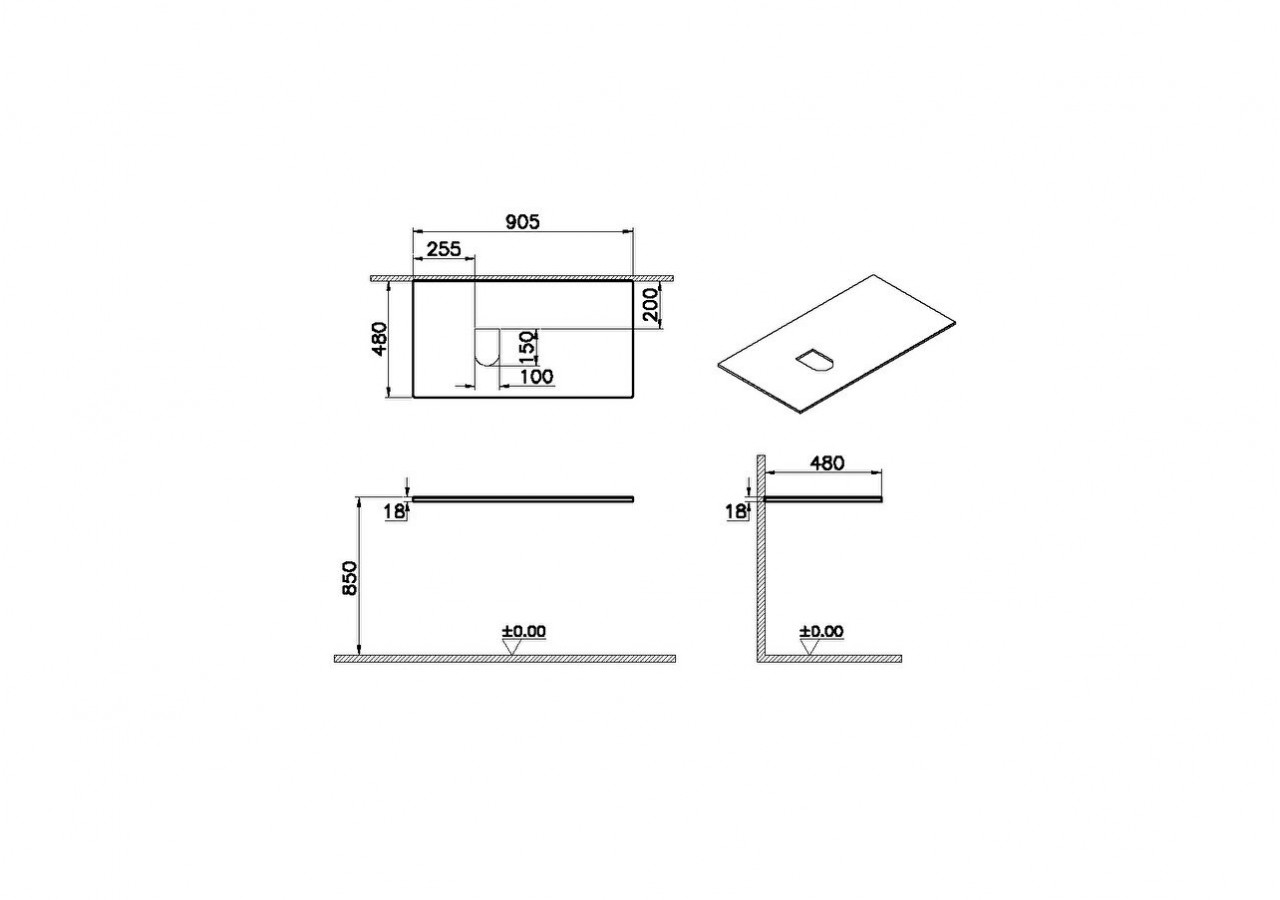 Origin plan de toilette, découpe pour siphon à gauche,90 cm, orme - 65858 - Vitra