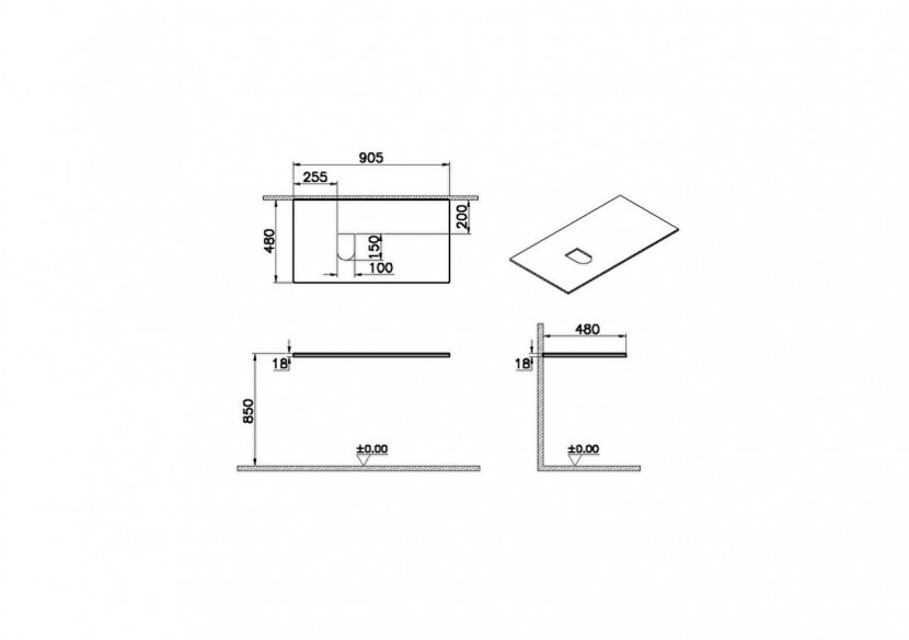 Origin plan de toilette, découpe pour siphon à gauche,90 cm, orme - 65858 - Vitra